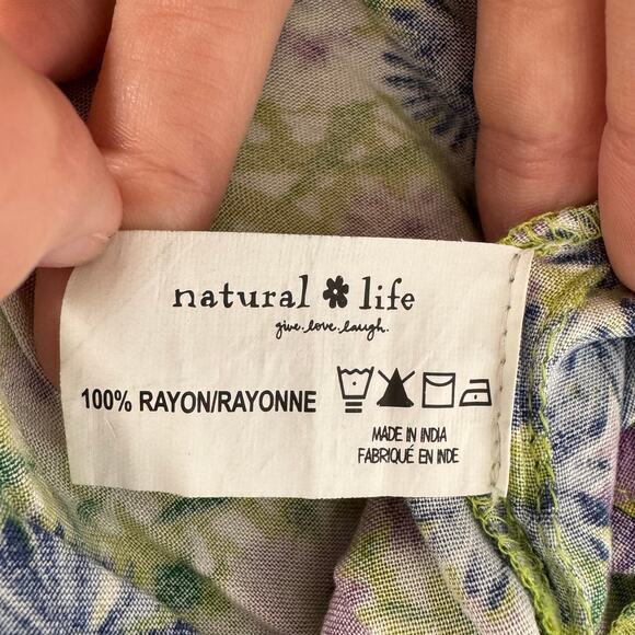 Natural Life Elizabeth Maxi Dress Women XS Green Floral Rayon Boho Cottage Flowy - Picture 10 of 10